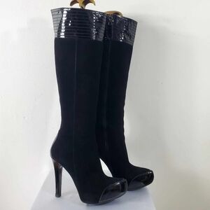 Gianmarco Lorenzi Black Heeled Suede Boots Italian Designer